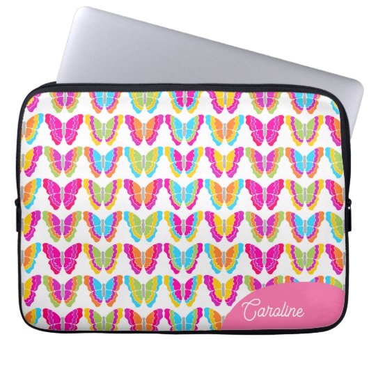 Niedlich Girly Multicolor Rainbow Butterfells Name Laptopschutzhülle (Vorderseite)