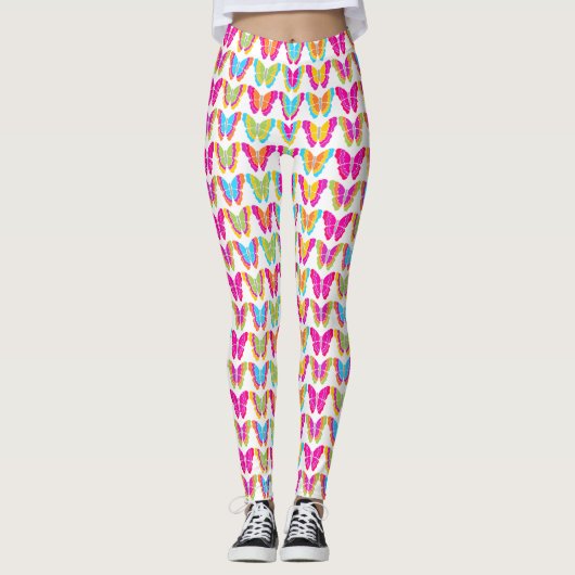 Niedlich Girly Multicolor Rainbow Butterfly Muster Leggings (Vorderseite)