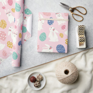 Niedlich Girly Oaster Bunny Moderne rosa Blumeneie Geschenkpapier
