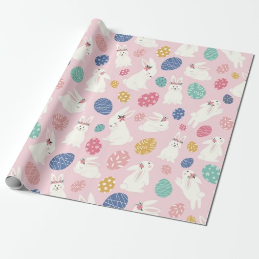 Niedlich Girly Oaster Bunny Moderne rosa Blumeneie Geschenkpapier (Ungerollt)