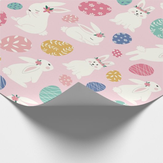 Niedlich Girly Oaster Bunny Moderne rosa Blumeneie Geschenkpapier (Ecke)