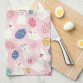 Niedlich Girly Oaster Bunny Moderne rosa Blumeneie Geschirrtuch (Viertel Falte)