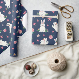 Niedlich Girly Oaster Bunny Rabbit Modernes Blau R Geschenkpapier