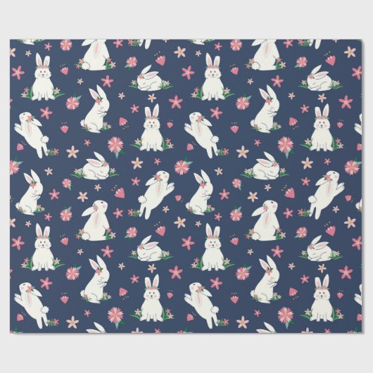 Niedlich Girly Oaster Bunny Rabbit Modernes Blau R Geschenkpapier (Flach)