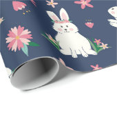 Niedlich Girly Oaster Bunny Rabbit Modernes Blau R Geschenkpapier (Rolleneckpunkt)