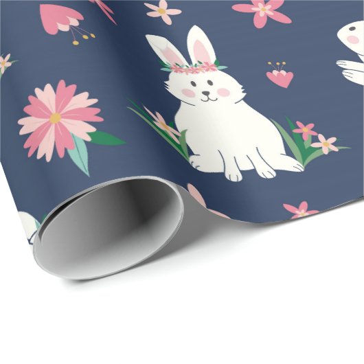 Niedlich Girly Oaster Bunny Rabbit Modernes Blau R Geschenkpapier (Rolleneckpunkt)