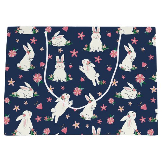 Niedlich Girly Oaster Bunny Rabbit Modernes Blau R Große Geschenktüte (Vorderseite)