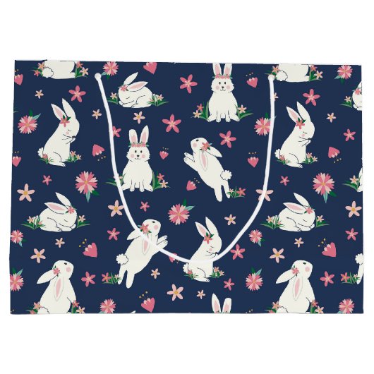 Niedlich Girly Oaster Bunny Rabbit Modernes Blau R Große Geschenktüte (Rückseite)