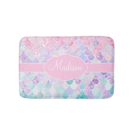Niedlich Girly Ombre Mermaid Pattern Mit Monogramm Badematte (Vorderseite)