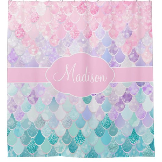 Niedlich Girly Ombre Mermaid Pattern Mit Monogramm Duschvorhang (Vorderseite)