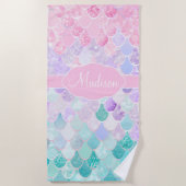 Niedlich Girly Ombre Mermaid Pattern Mit Monogramm Strandtuch (Vorderseite)