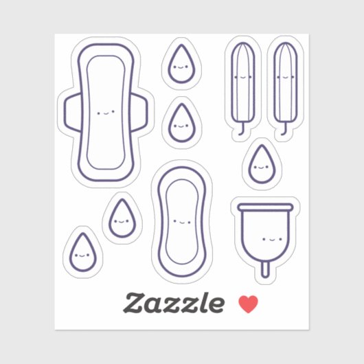 Niedlich Girly Pad Tampon Set Erster Zeitraum Part Aufkleber (Blatt)