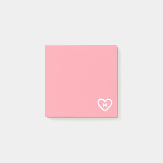 Niedlich Girly Pastel Pink Heart Monogram Post-it Klebezettel (Vorderseite)