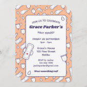 Niedlich Girly Peach Cartoon Muster erste Periode Einladung (Vorne/Hinten)