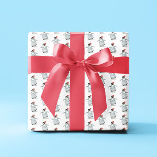 Niedlich Girly Pinguin mit Hibiskus Blume Muster Geschenkpapier