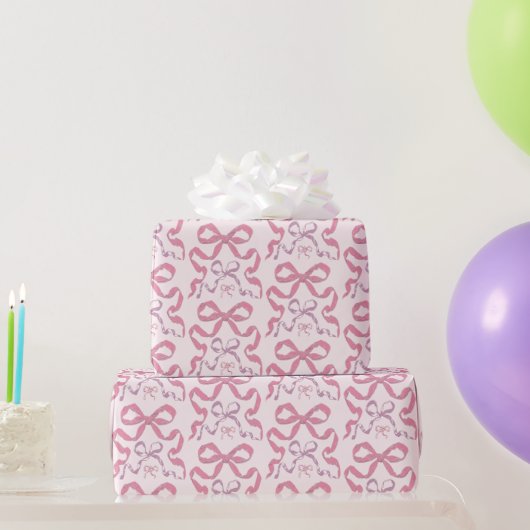 Niedlich Girly Pink Ästhetik Bow Geschenkpapier (Partygeschenke)