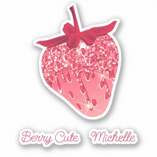 Niedlich Girly Pink Ästhetischer Glitzer Erdbeerna Aufkleber (Vorderseite)