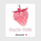 Niedlich Girly Pink Ästhetischer Glitzer Erdbeerna Aufkleber (Blatt)