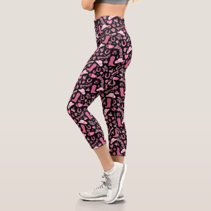 Niedlich Girly Pink Black Howdy Cowgirl Capri Leggings