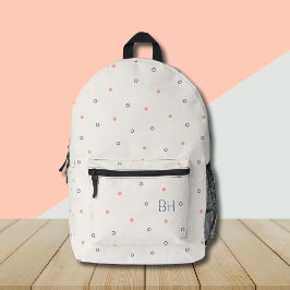 Niedlich Girly Pink Blue Polka Dots Monogram Initi Bedruckter Rucksack