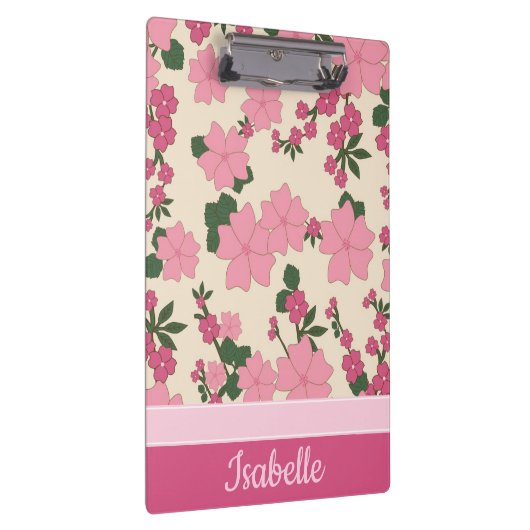 Niedlich Girly Pink Blume Muster Personalisiert Klemmbrett (Rechts)
