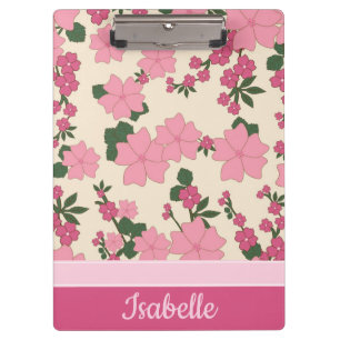 Niedlich Girly Pink Blume Muster Personalisiert Klemmbrett
