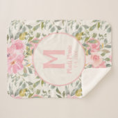 Niedlich Girly Pink Blumenzunge Green Blätter Mono Sherpadecke (Vorderseite (Horizontal))