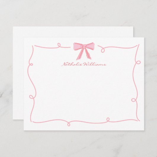 Niedlich Girly Pink Bow Wavy Border Stationierung Mitteilungskarte (Vorne/Hinten)