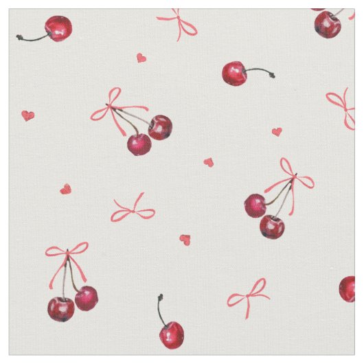 Niedlich Girly Pink Bows Cherries Herz Stoff (Nahaufnahme)