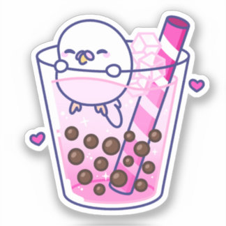Niedlich Girly Pink Budgie Boba Bubble Tee Aufkleber