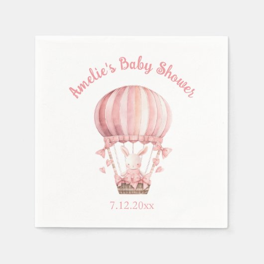 Niedlich Girly Pink Bunny Flying in Balloon Serviette (Vorderseite)