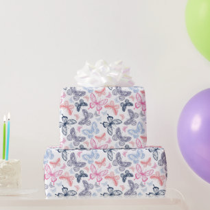 Niedlich Girly Pink Chic Happy Birthday Butterflie Geschenkpapier