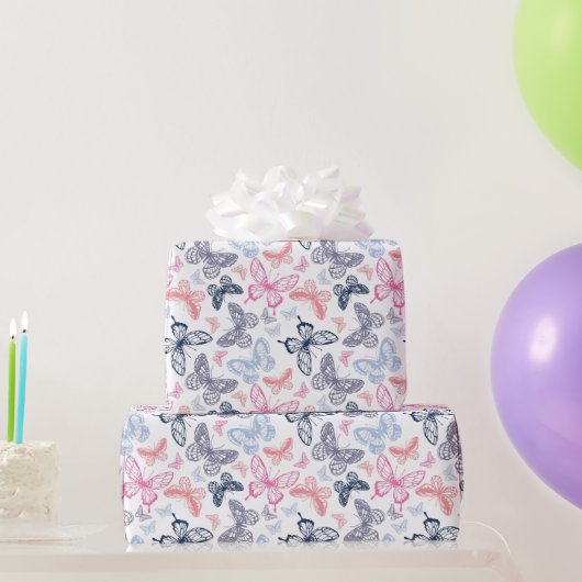 Niedlich Girly Pink Chic Happy Birthday Butterflie Geschenkpapier (Partygeschenke)