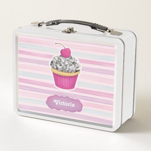 Niedlich Girly Pink Cupcake Metall Brotdose (Vorderseite)