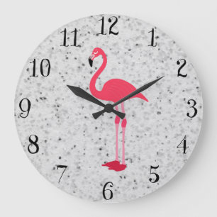 Niedlich Girly Pink Elegante Flamingo Große Wanduhr