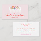 Niedlich Girly Pink Fairstylist Floral Comb Hair S Visitenkarte (Vorne/Hinten)