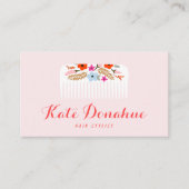 Niedlich Girly Pink Fairstylist Floral Comb Hair S Visitenkarte (Vorderseite)