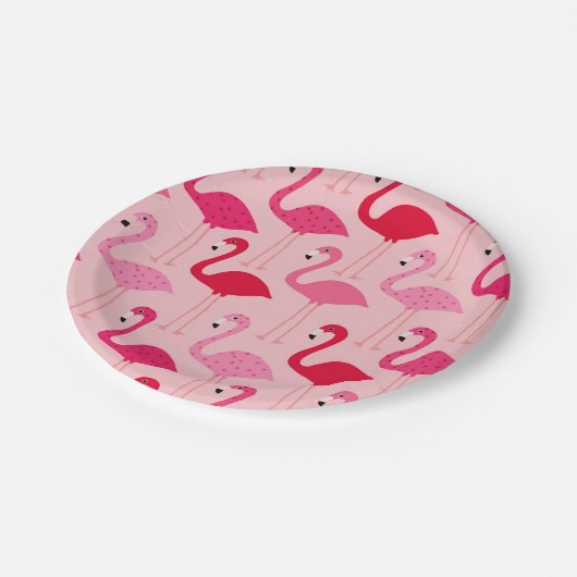 Niedlich Girly Pink Flamingo Muster Pappteller (Schrägansicht)