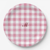 Niedlich Girly Pink Gingham Kariert Name Monogram Pappteller (Vorderseite)