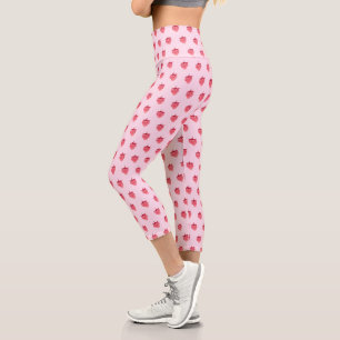 Niedlich Girly Pink Glitzer Strawberry Capri Leggings