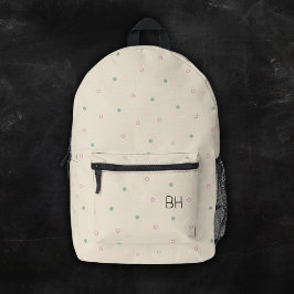 Niedlich Girly Pink Green Polka Dots Monogram Init Bedruckter Rucksack