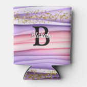 Niedlich Girly Pink & Lila Monogram Glitzer Sparko Dosenkühler (Vorderseite)