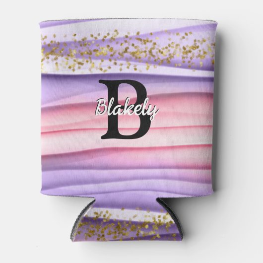 Niedlich Girly Pink & Lila Monogram Glitzer Sparko Dosenkühler (Vorderseite)