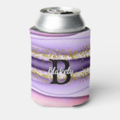 Niedlich Girly Pink & Lila Monogram Glitzer Sparko Dosenkühler (Kanne Rückseite)