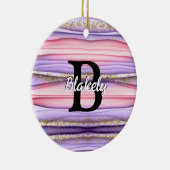 Niedlich Girly Pink & Lila Monogram Glitzer Sparko Keramik Ornament (Rechts)