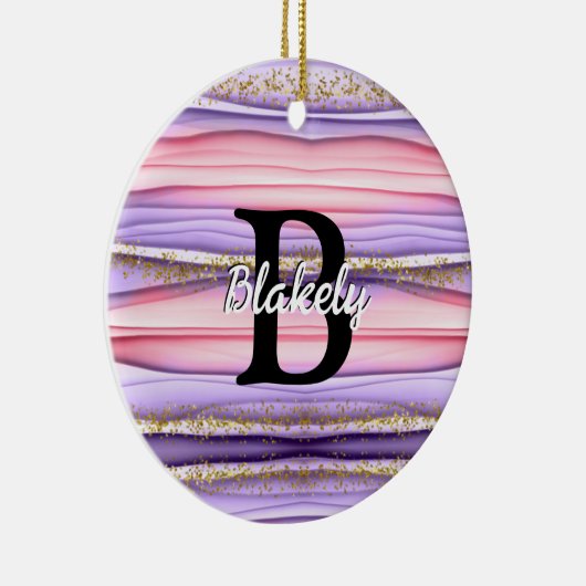 Niedlich Girly Pink & Lila Monogram Glitzer Sparko Keramik Ornament (Rechts)