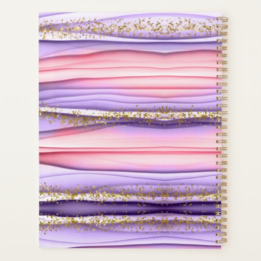 Niedlich Girly Pink & Lila Monogram Glitzer Sparko Planer (Rückseite)