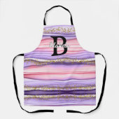 Niedlich Girly Pink & Lila Monogram Glitzer Sparko Schürze (Vorderseite)