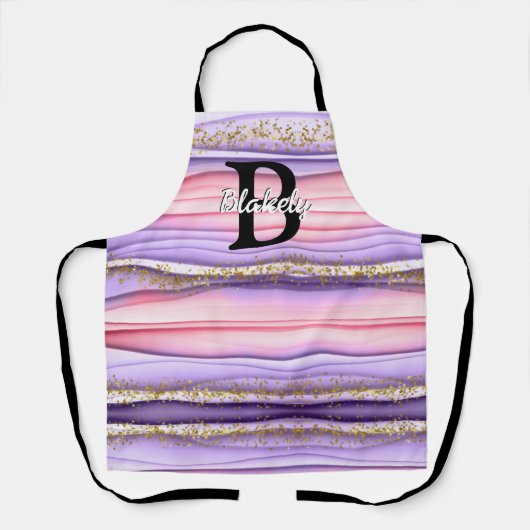 Niedlich Girly Pink & Lila Monogram Glitzer Sparko Schürze (Vorderseite)