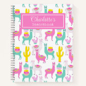Niedlich Girly Pink Llama Cactus Sketchbook Notizblock (Vorderseite)